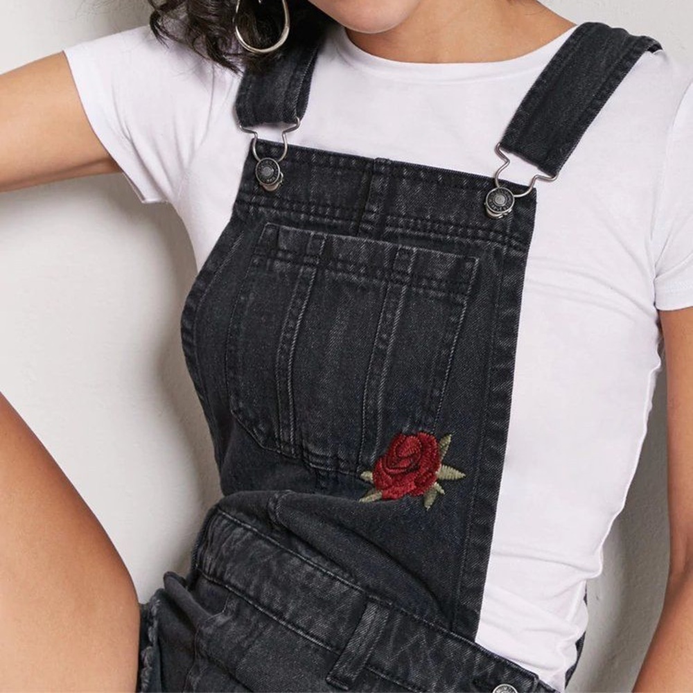 Forever 21 black overalls with roses